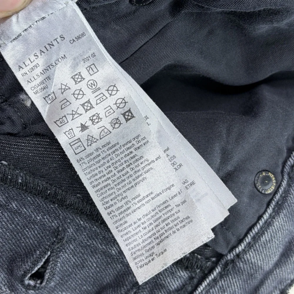 All Saints Jeans Mens 32x30 Faded Black Cigarette Skinny Stretch Denim Pants